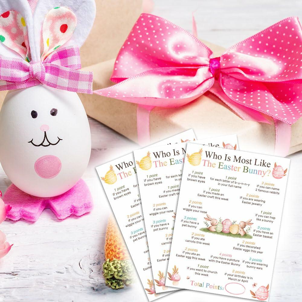 Who Is Most Like The Easter Bunny Game Cards Watercolor Eggs Flowers Set 20