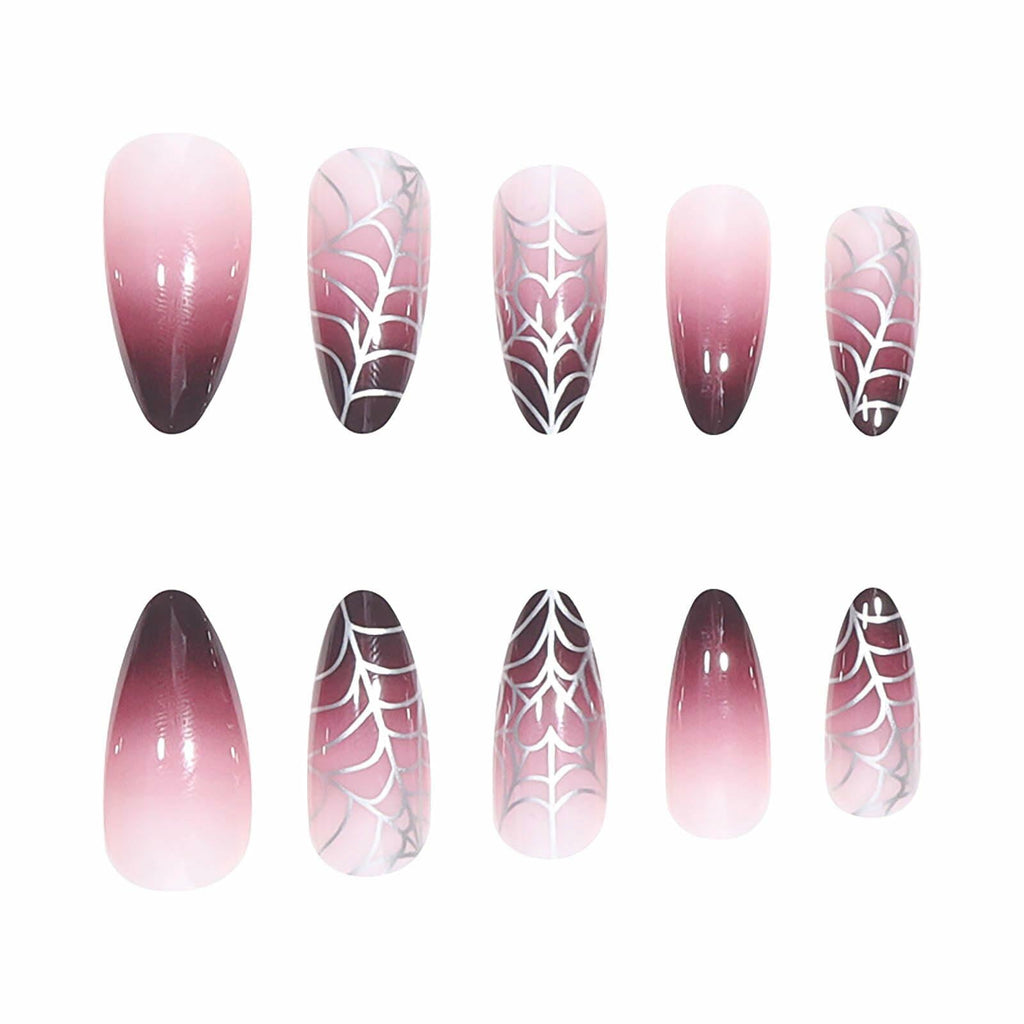 RUOKEXIN Medium Purple Ombre Halloween Press On Nails Spider Web 24Pcs