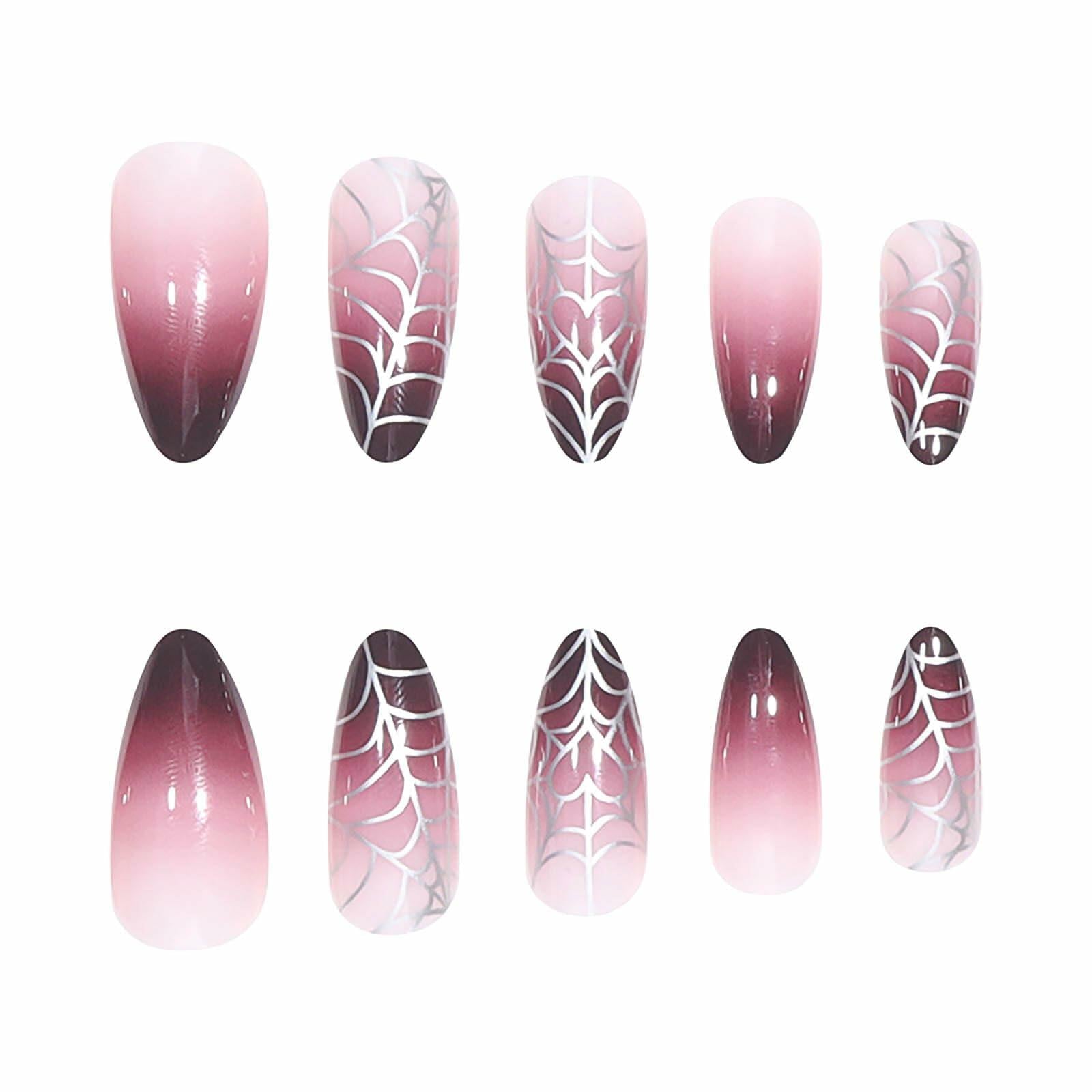 RUOKEXIN Medium Purple Ombre Halloween Press On Nails Spider Web 24Pcs