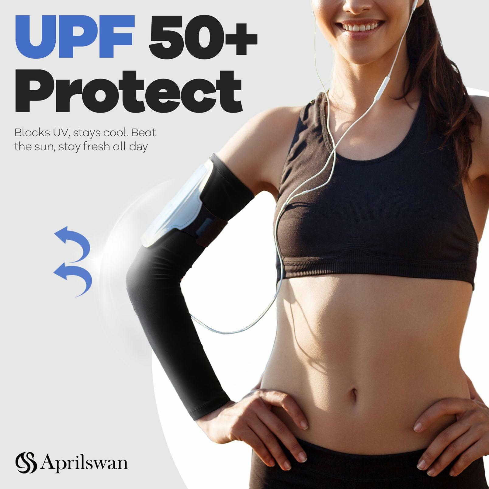 Aprilswan UV Sun Protection Arm Sleeves Compression Non Slip White 1 Pair