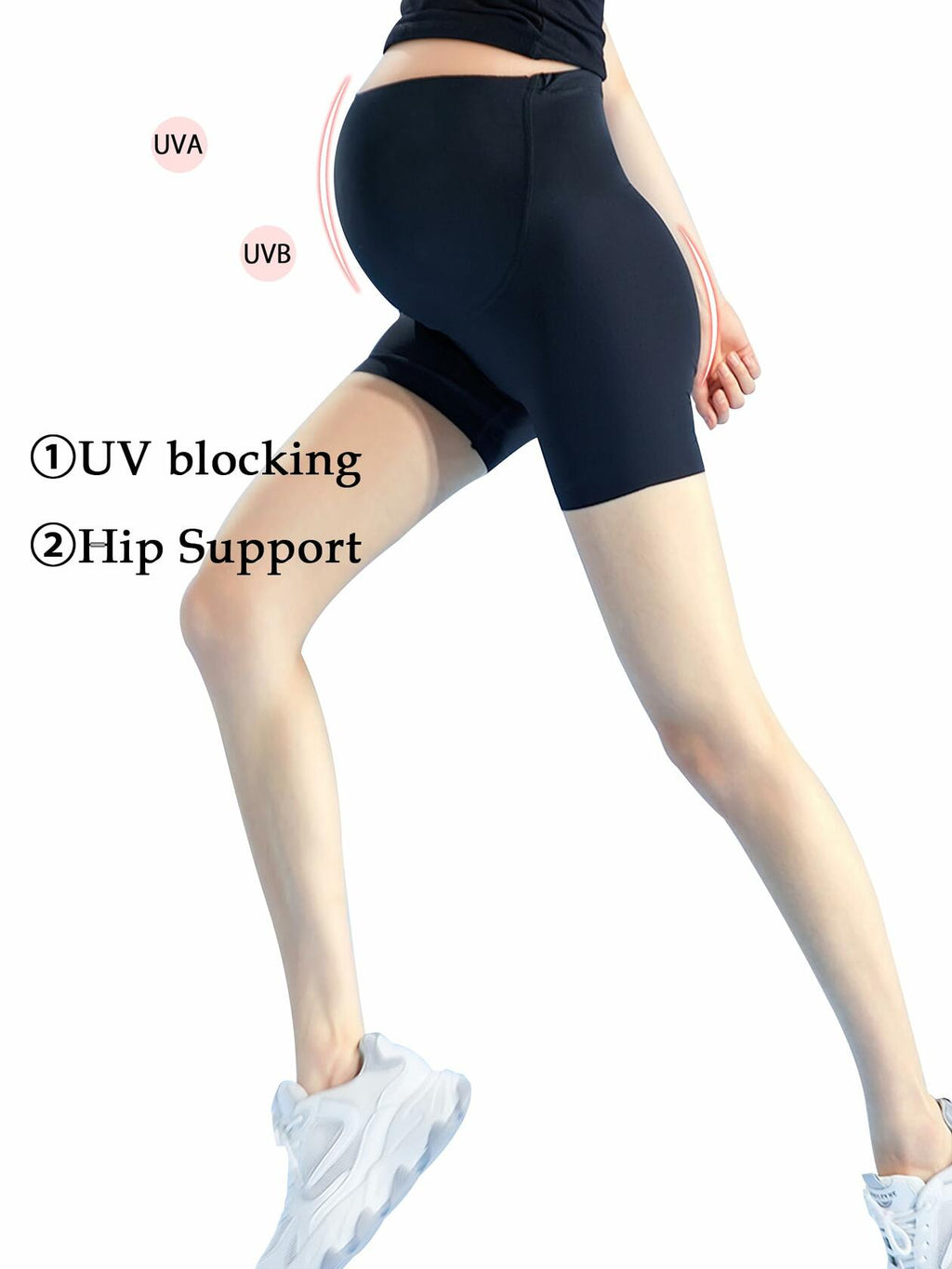 Maternity Yoga Shorts Over Belly Bump UV Block Buttery Soft Black Size S