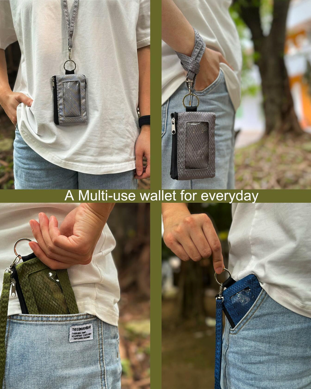 MILUMILUU RFID Blocking Minimalist Wallet Keychain Lanyard Light Grey