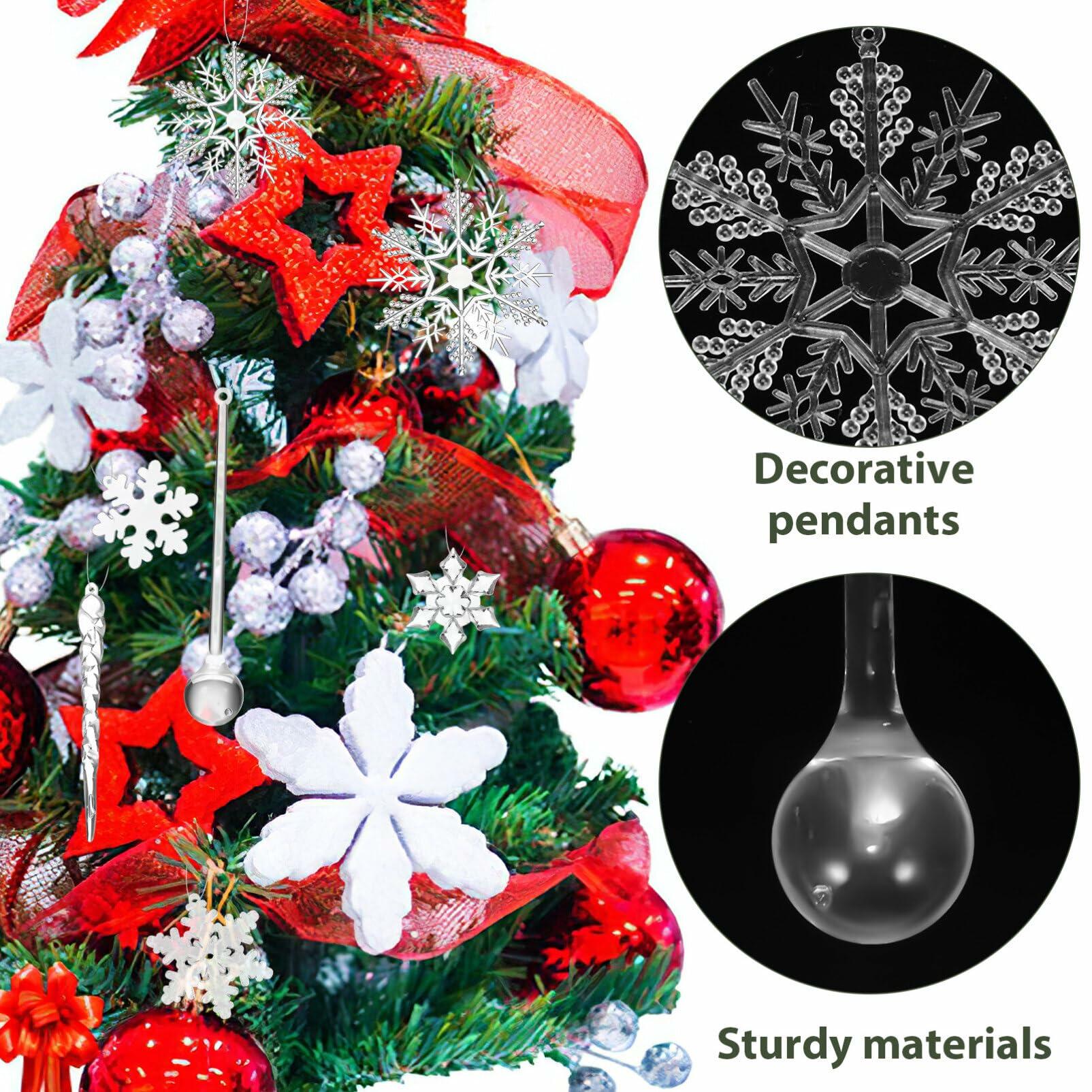 PRETYZOOM Acrylic Crystal Christmas Tree Ornaments Clear 20pcs Snowflake Icicle