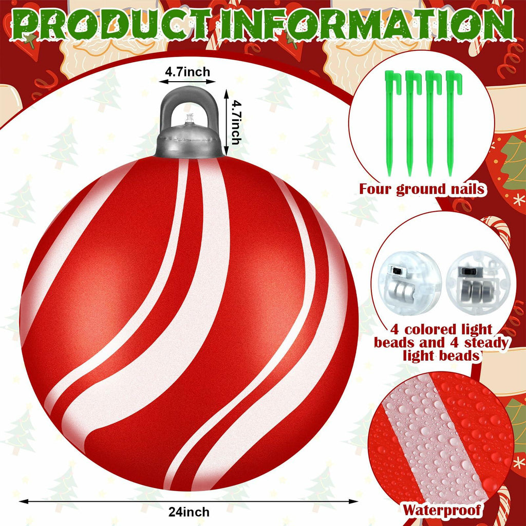 Jetec 4 Pcs 24in Light Up PVC Inflatable Christmas Balls Outdoor Decorations