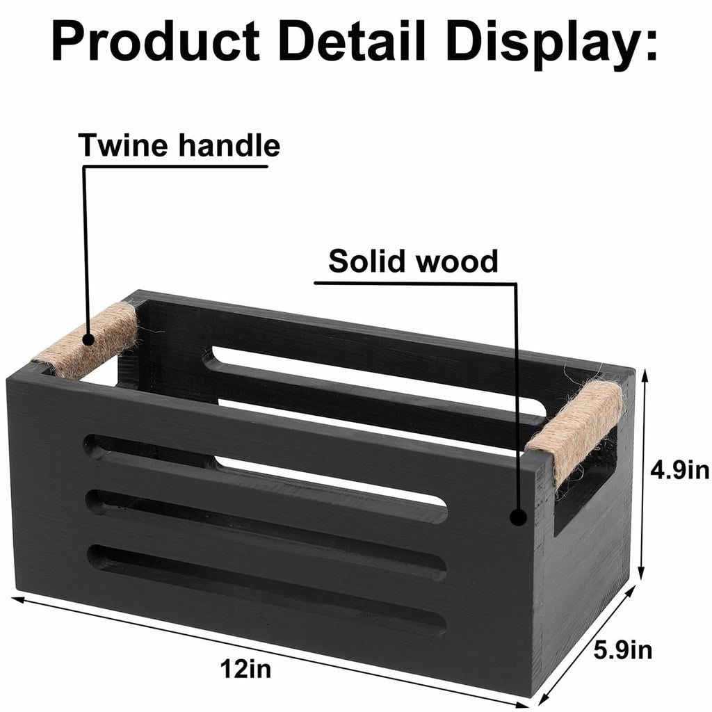 Wood Toilet Paper Holder Basket with Handles Black 12x5.9x4.9in Black