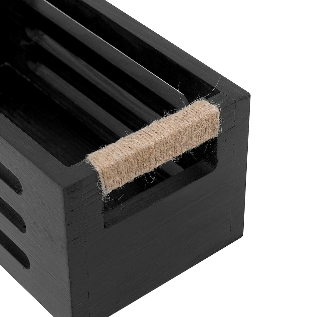 Wood Toilet Paper Holder Basket with Handles Black 12x5.9x4.9in Black