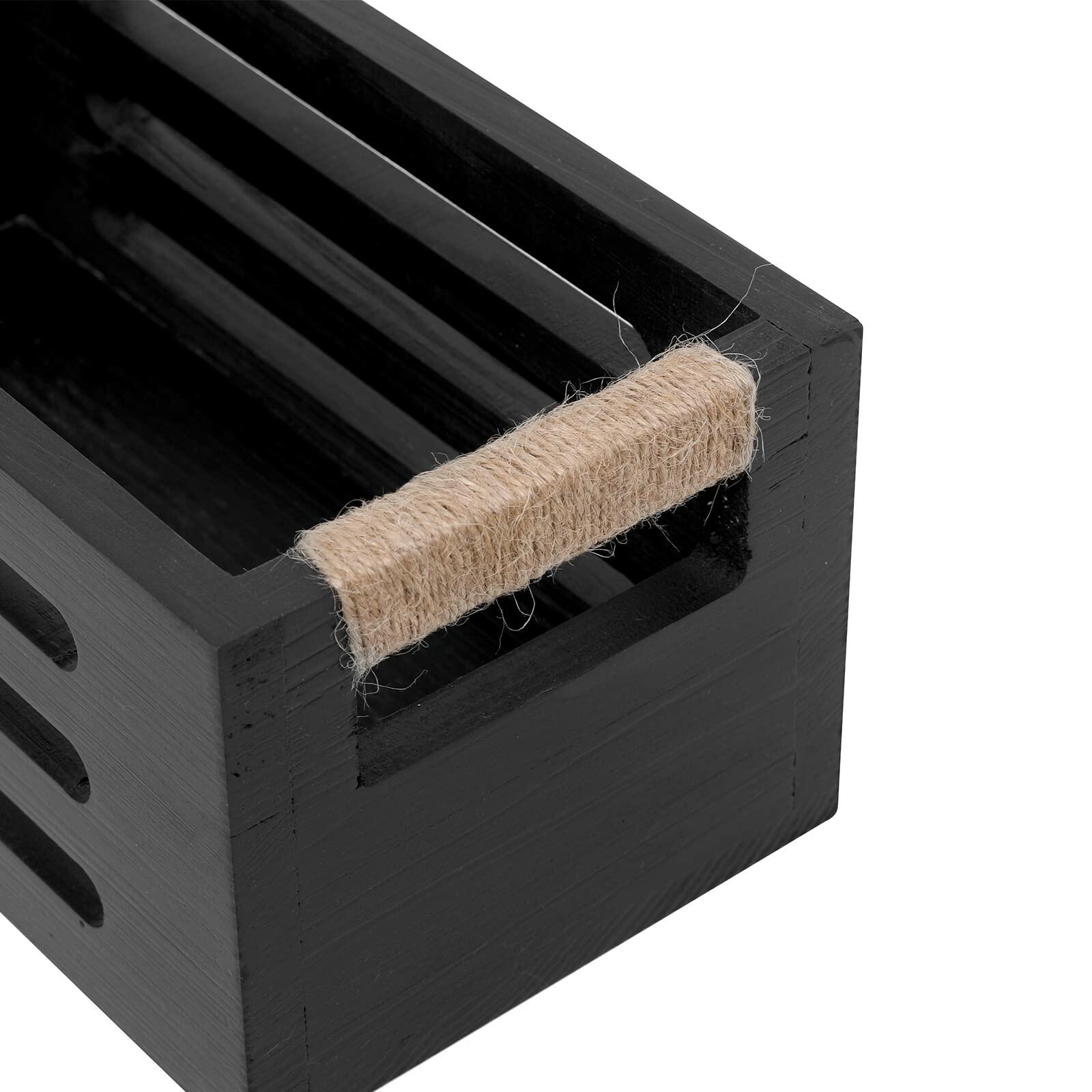 Wood Toilet Paper Holder Basket with Handles Black 12x5.9x4.9in Black