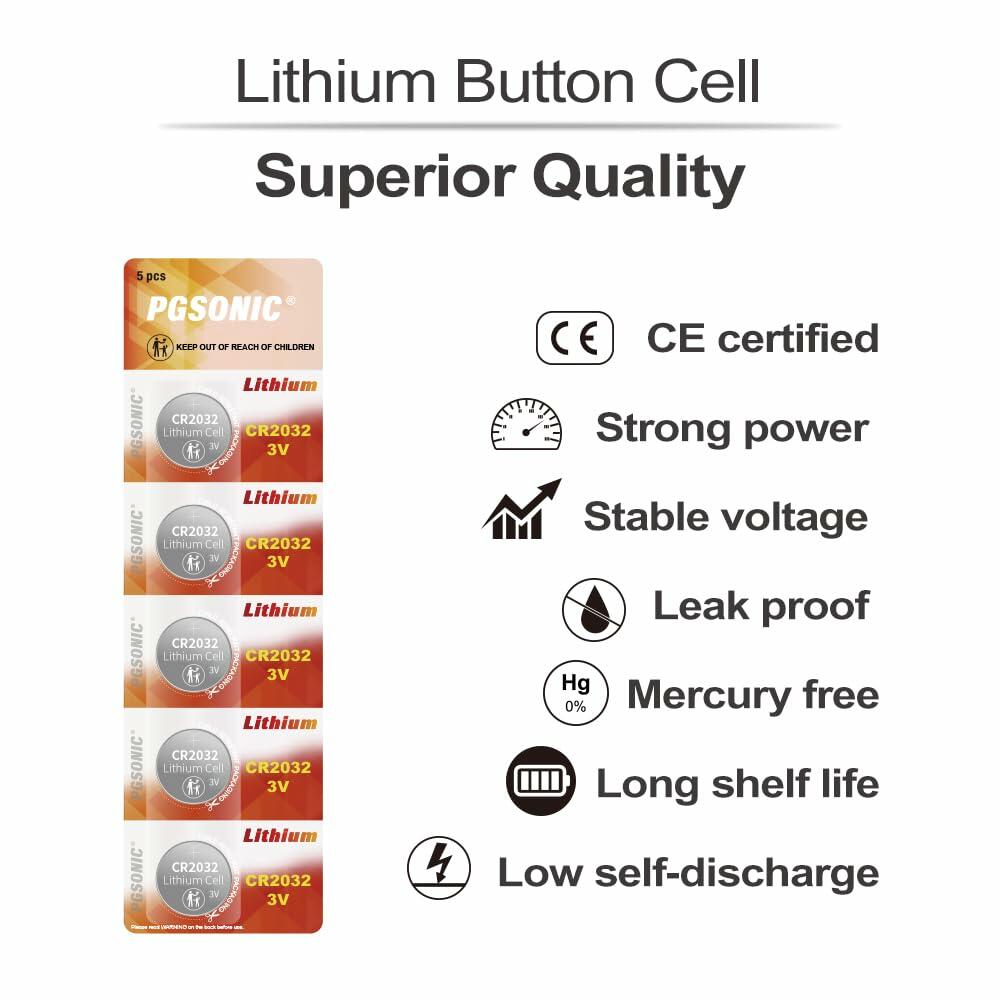 PGSONIC CR2032 3V Lithium Battery 10pcs Compatible with AirTag Black