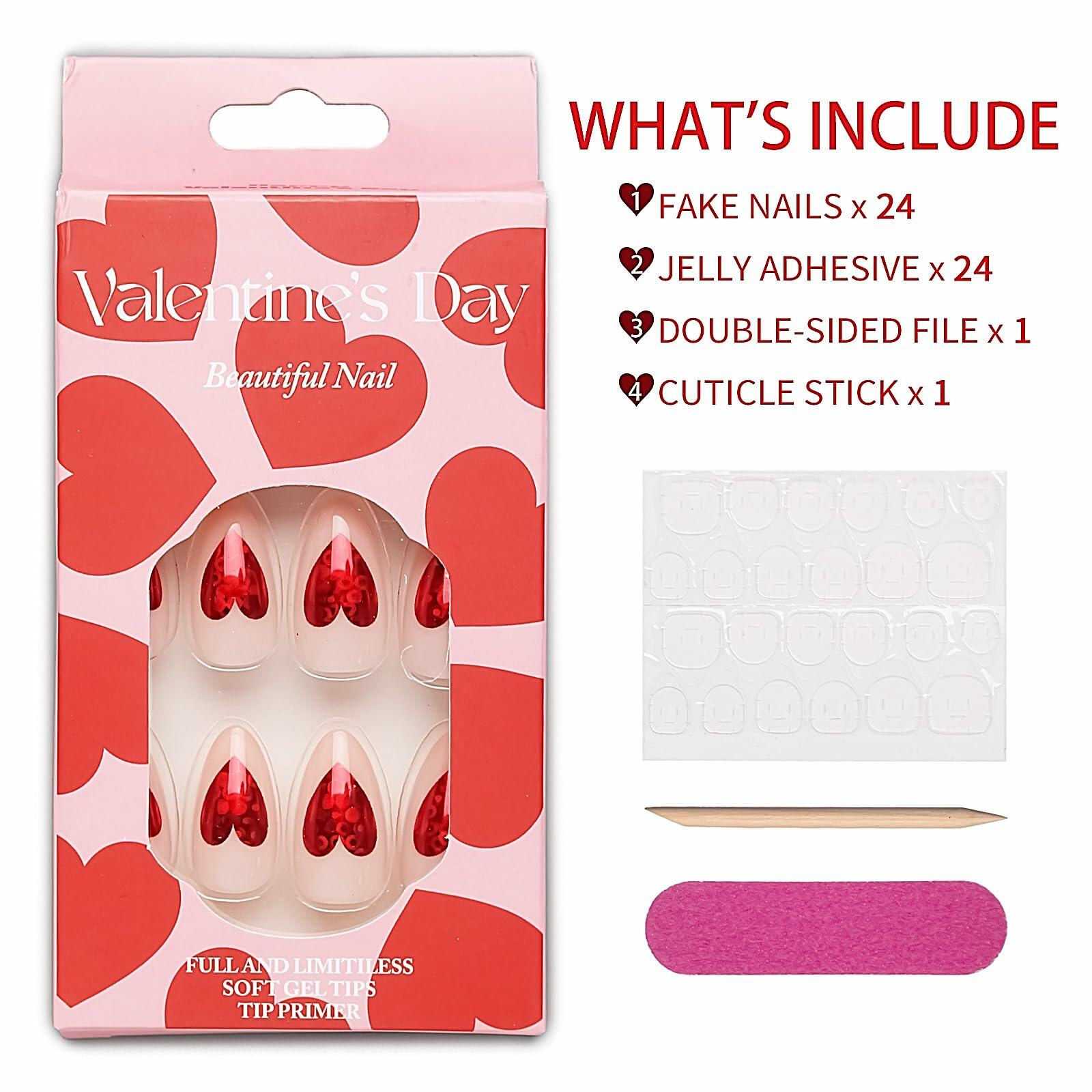 Doneace Valentine's Day Red French Tip Press-on Nails 24PCS Medium Almond
