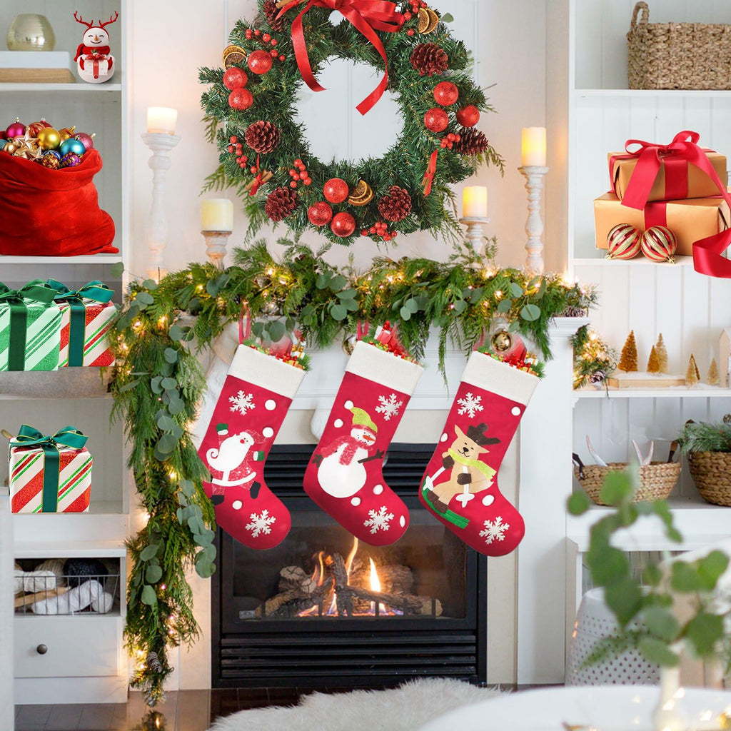CMEECNE 3Pack Christmas Stockings Santa Snowman Reindeer Pattern Holiday Decor