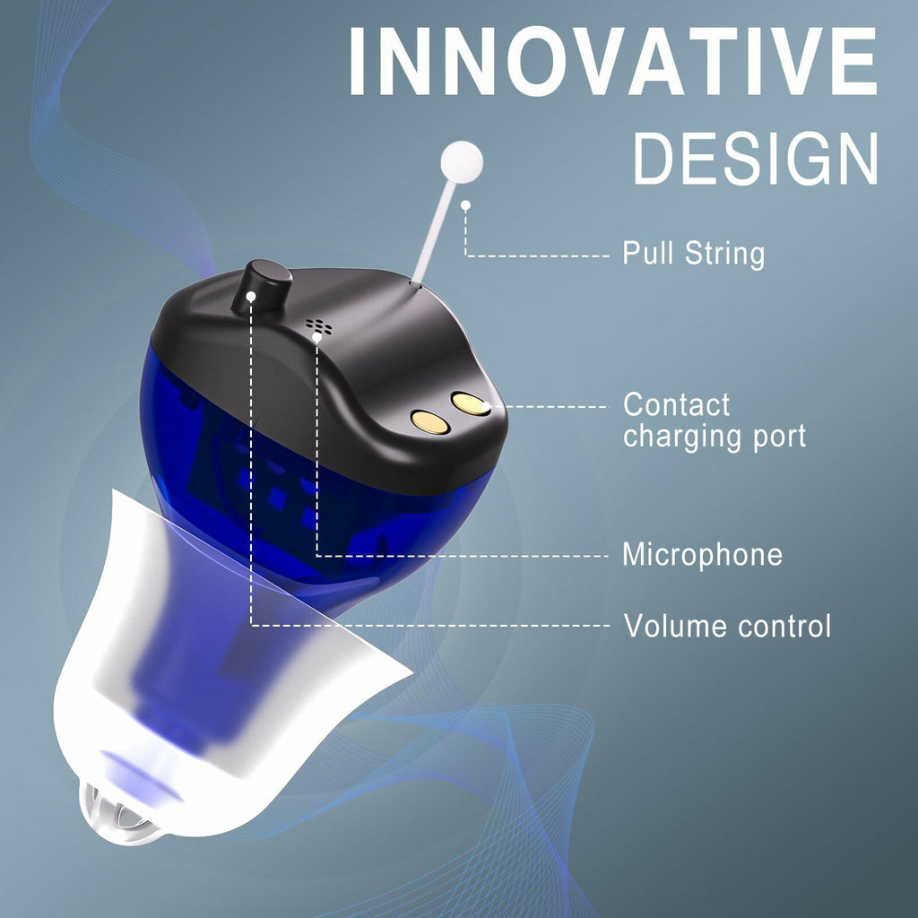 OTC Rechargeable Hearing Aids for Seniors Noise Cancellation In-Ear Black