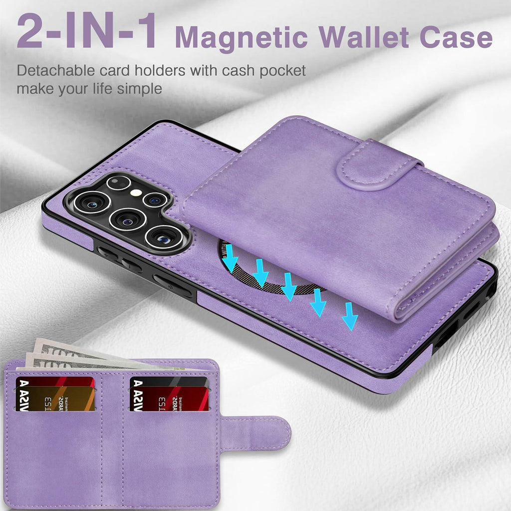 LOHASIC Samsung Galaxy S25 Ultra Case Magnetic Leather Wallet Purple