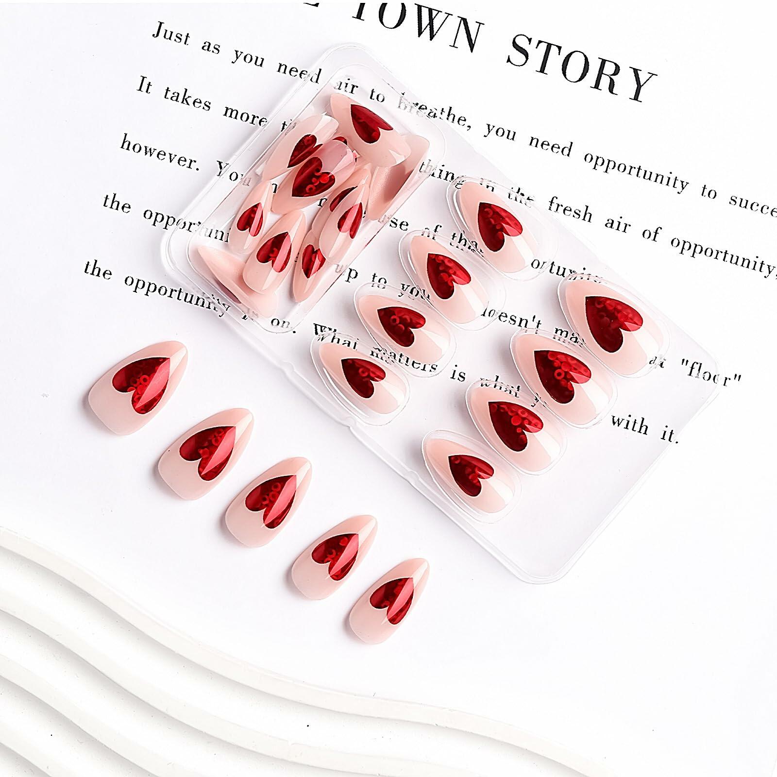 Doneace Valentine's Day Red French Tip Press-on Nails 24PCS Medium Almond