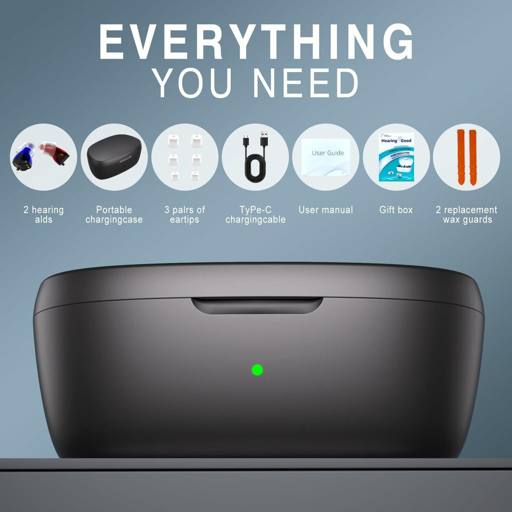 OTC Rechargeable Hearing Aids for Seniors Noise Cancellation In-Ear Black