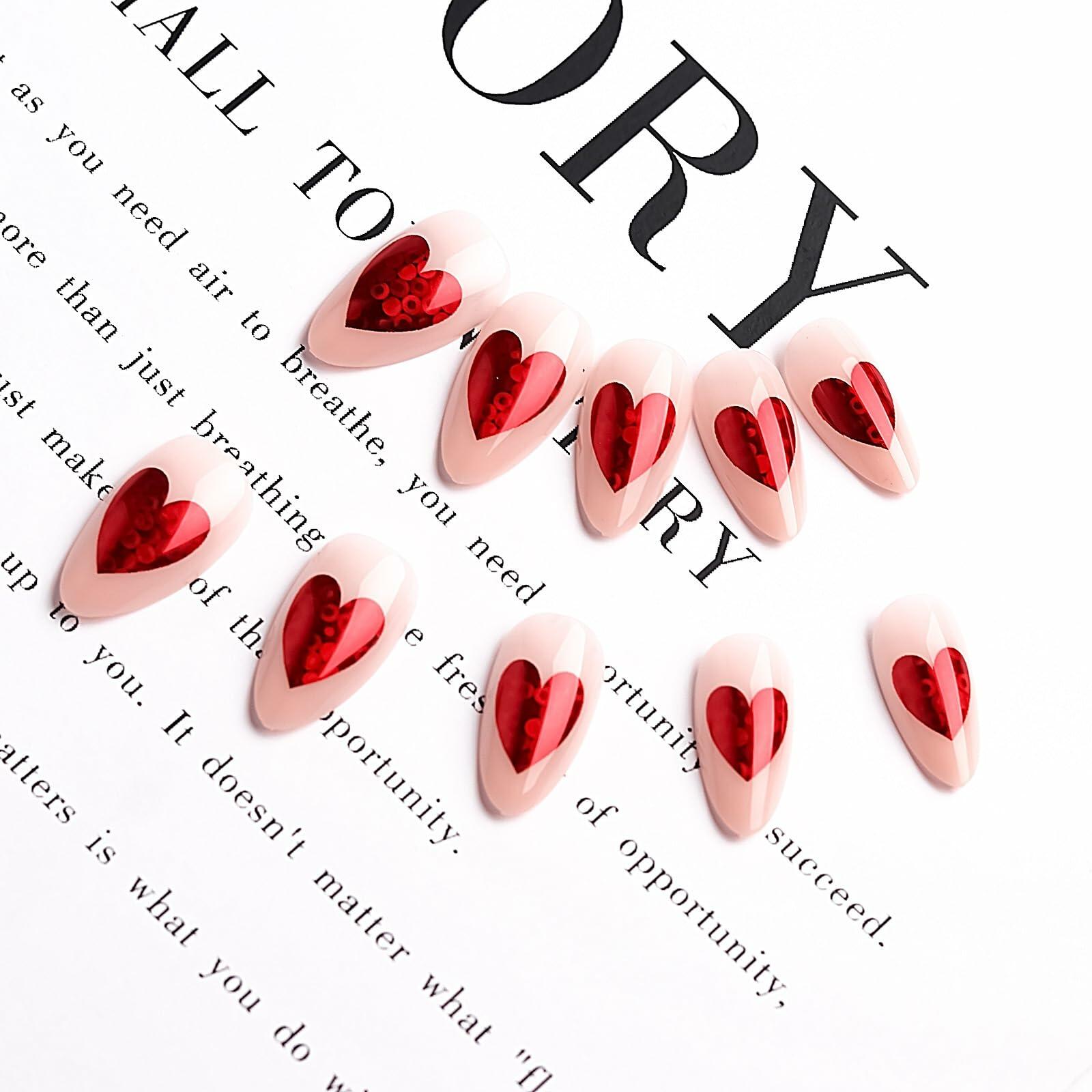 Doneace Valentine's Day Red French Tip Press-on Nails 24PCS Medium Almond