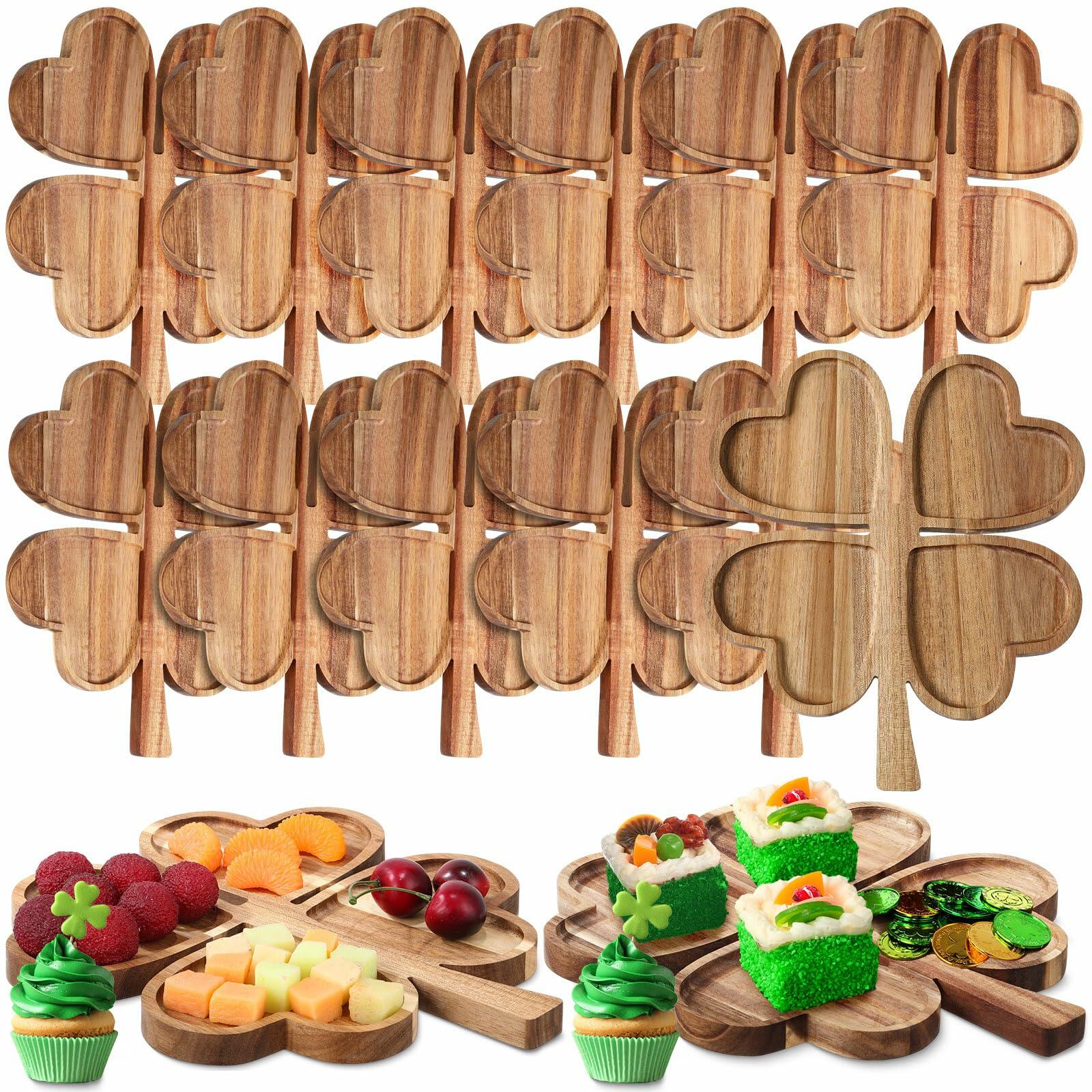 Geetery 12 Pc Wooden Four Leaf Snack Serving Tray Set Multi-color Clover