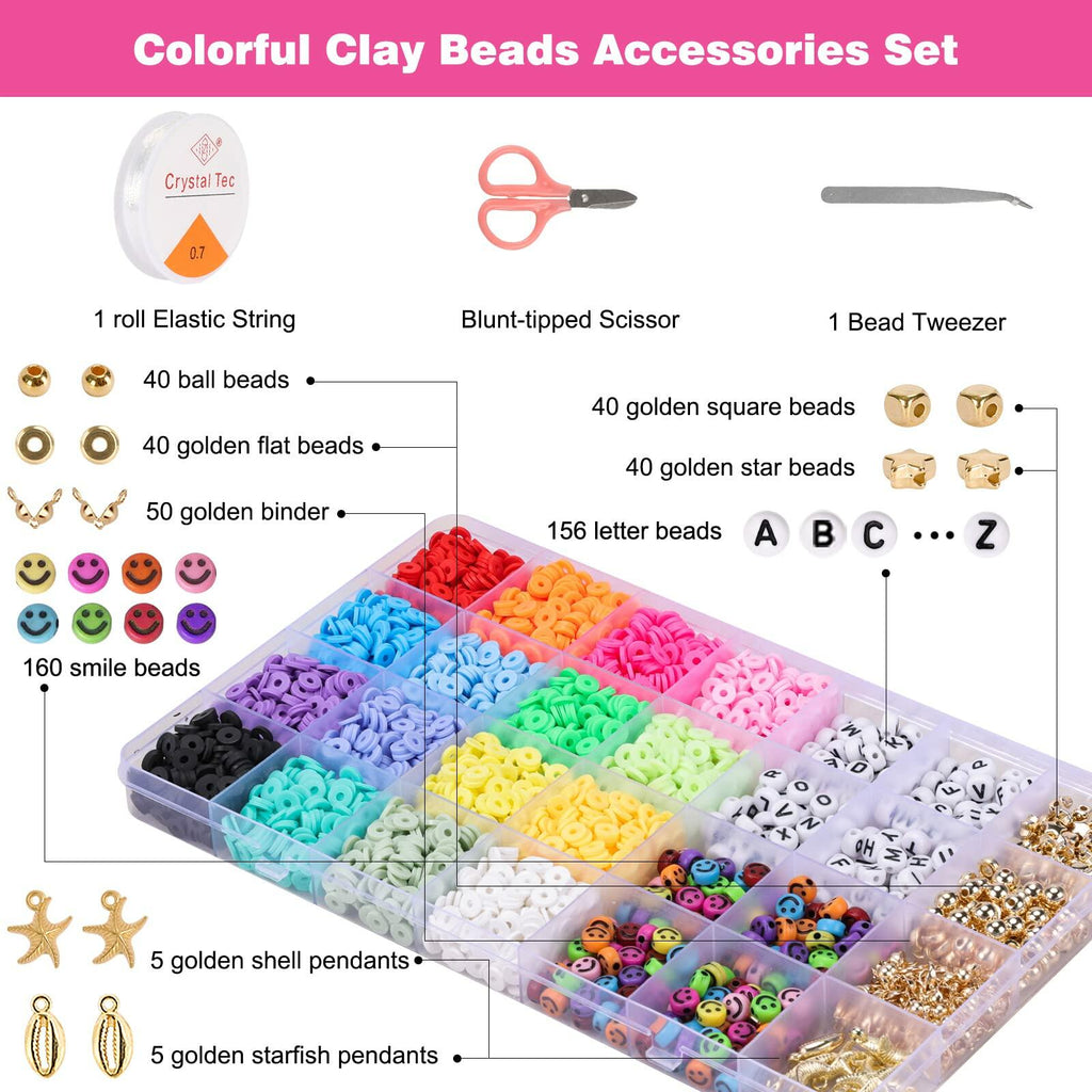 QUEFE 3800pcs Clay Beads Jewelry Making Kit 6mm 16 Colors Letter Beads