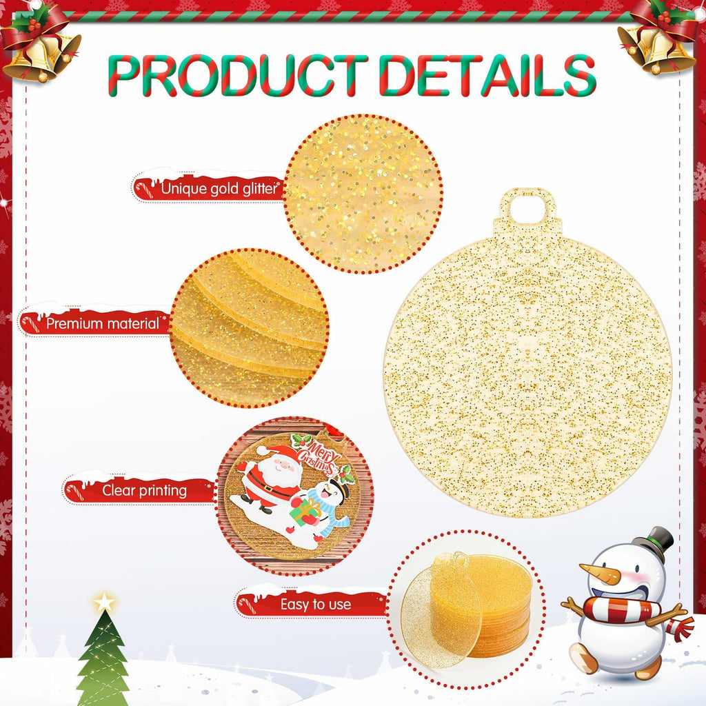 Capoda 24 Pack Clear Acrylic Christmas Ornaments with Red Ribbon Gold