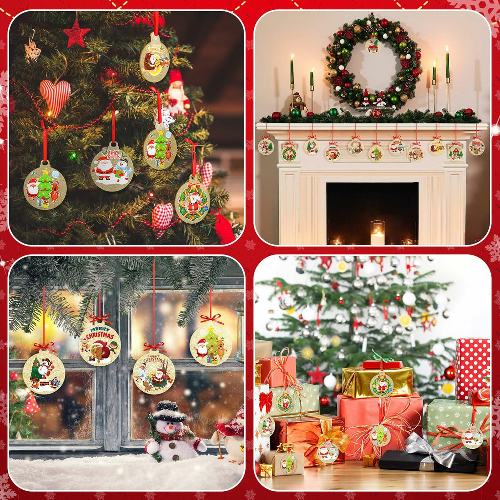 Capoda 24 Pack Clear Acrylic Christmas Ornaments with Red Ribbon Gold