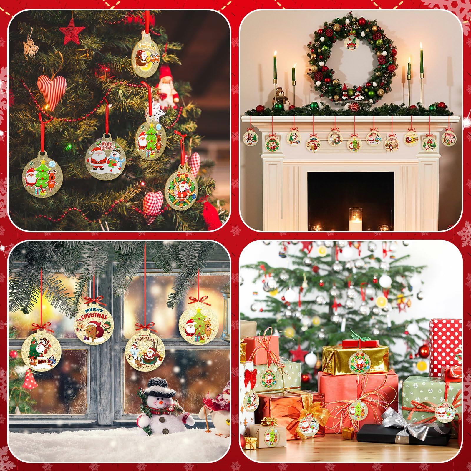Capoda 24 Pack Clear Acrylic Christmas Ornaments with Red Ribbon Gold