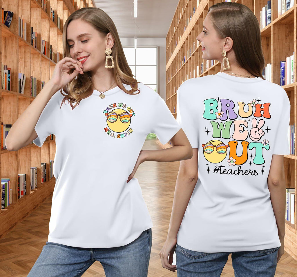Teacher Shirts Women Last Day of School Bruh Letter Print White Size S