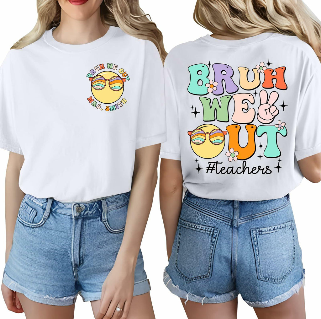 Teacher Shirts Women Last Day of School Bruh Letter Print White Size S