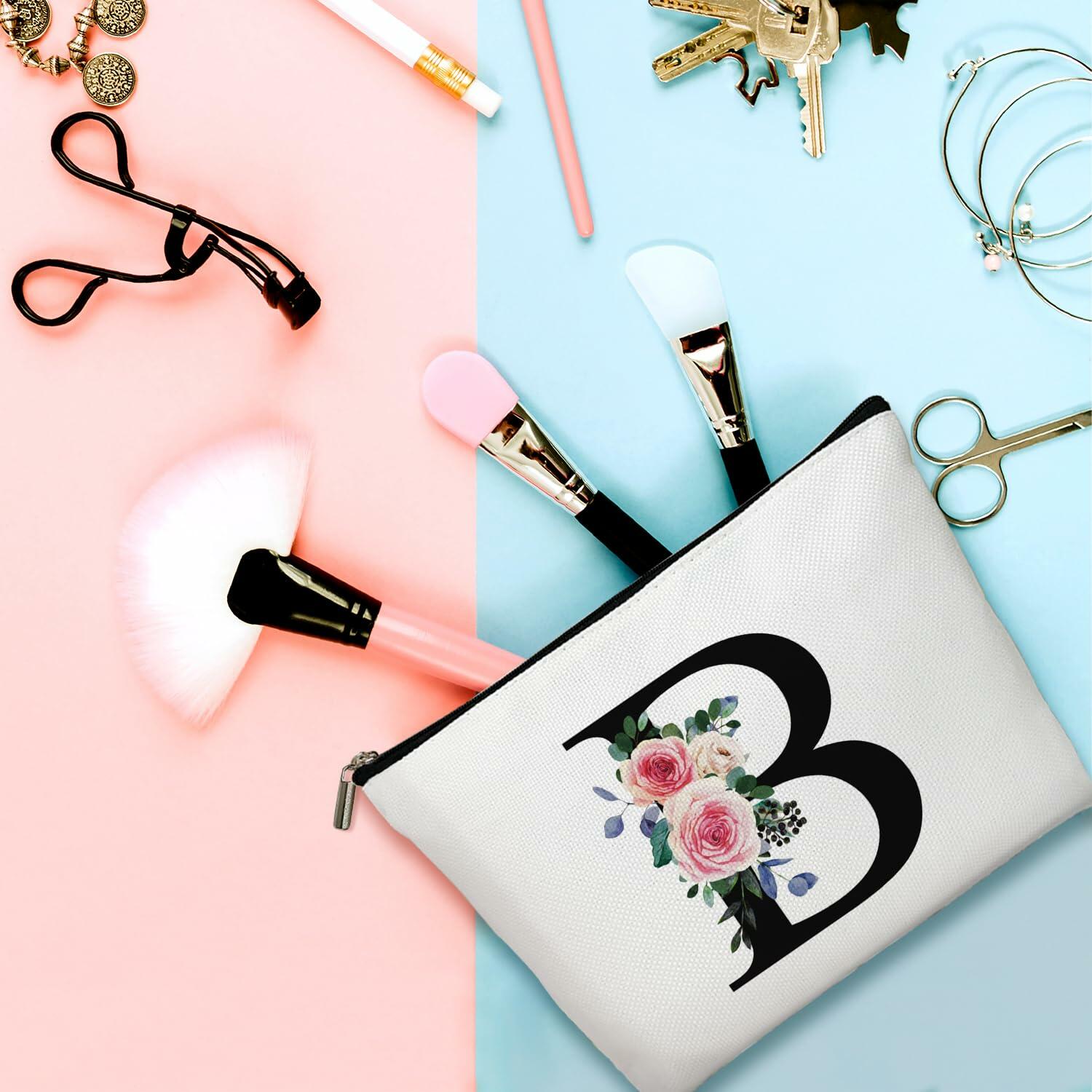 Flower Letter V Makeup Bag Alphabet Initial Cosmetic Birthday Gift Women
