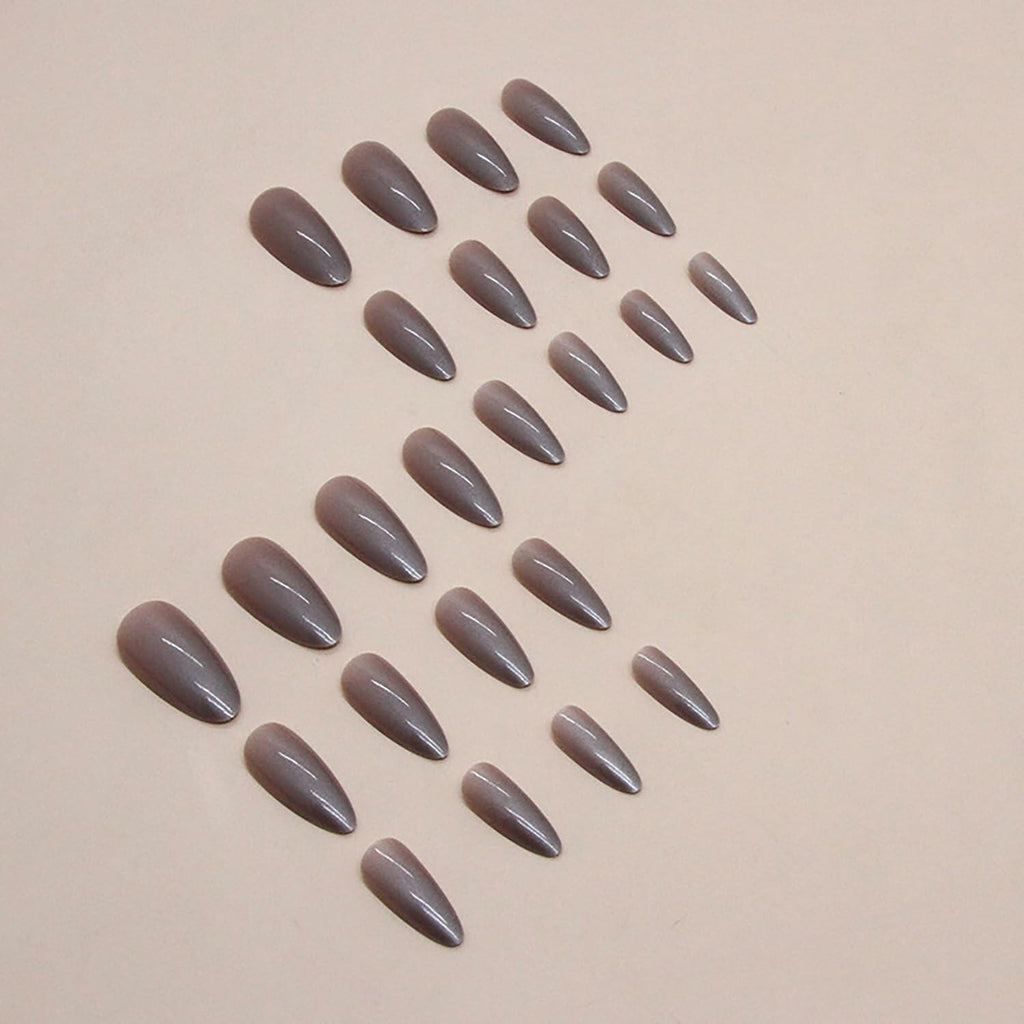 24 Pcs Almond Medium White Acrylic Press On Nails Glitter Full Cover