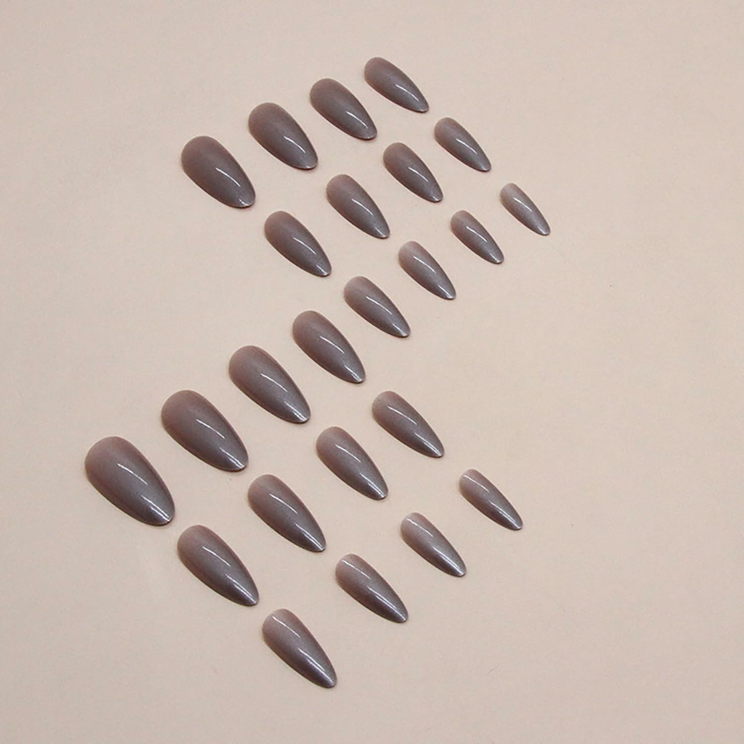 24 Pcs Almond Medium White Acrylic Press On Nails Glitter Full Cover