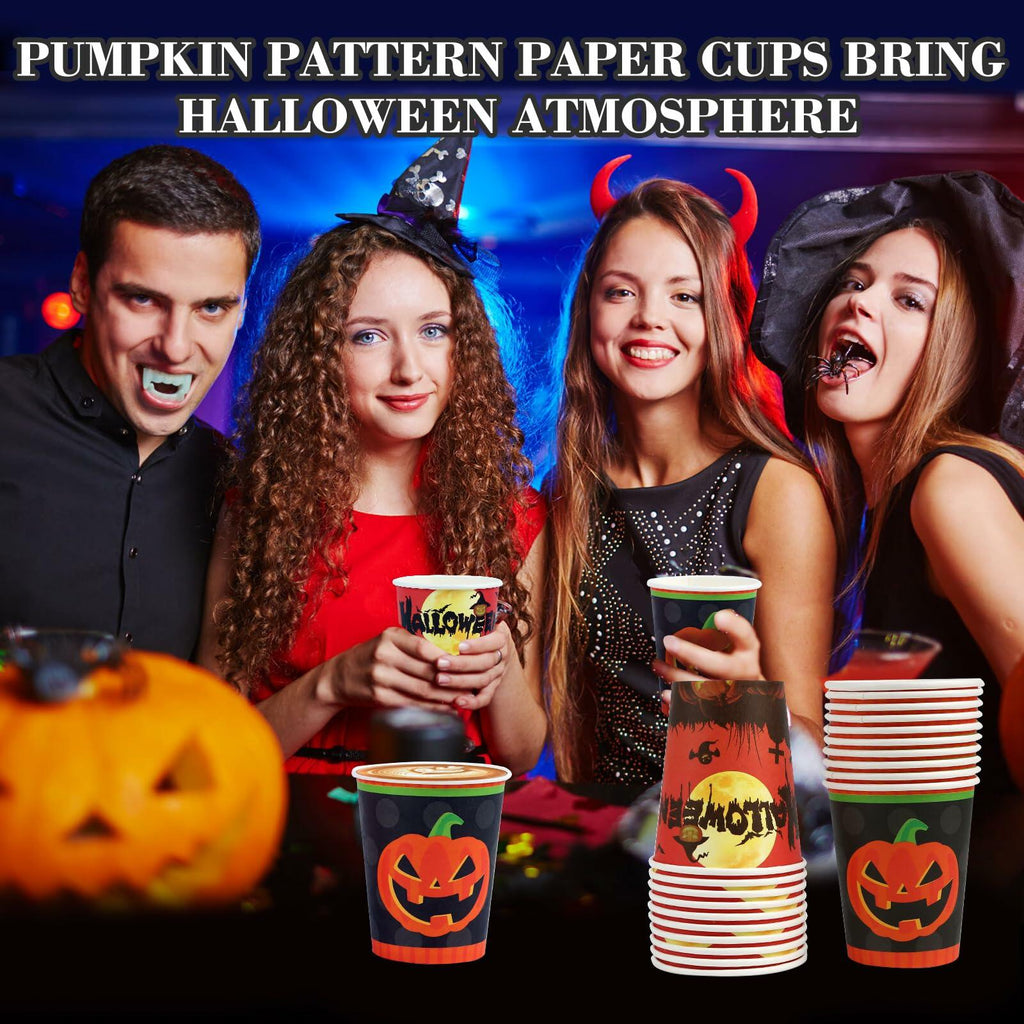 Crumya Pumpkin Disposable Paper Cups 9oz Halloween Party Supplies 40pcs