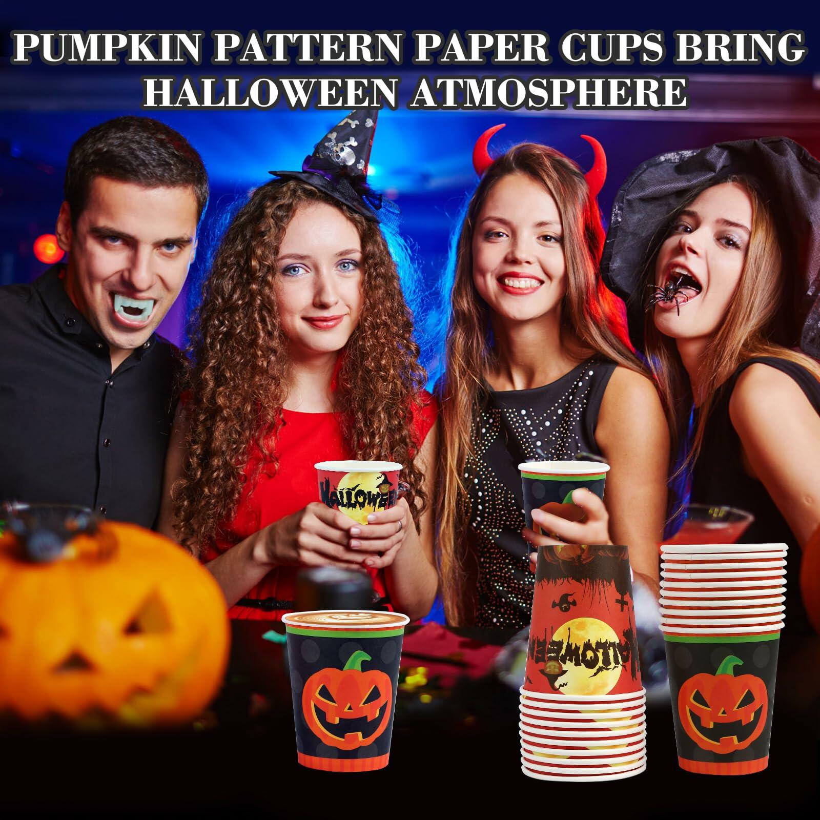 Crumya Pumpkin Disposable Paper Cups 9oz Halloween Party Supplies 40pcs