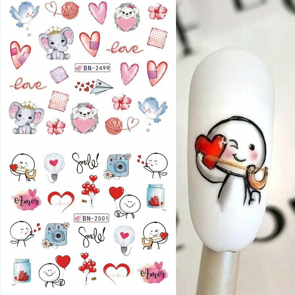 Valentines Day Nail Stickers 12 Sheets Heart Lip Flower Nail Art Pink