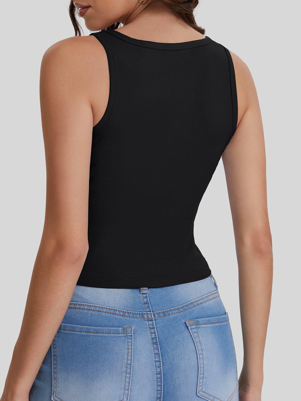 Bloggerlove Womens Summer Crop Ribbed Knit Tank Top Black Size S