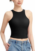 HOCILLE Women's Sexy Racerback Ribbed Crop Tank Top Black Size XS