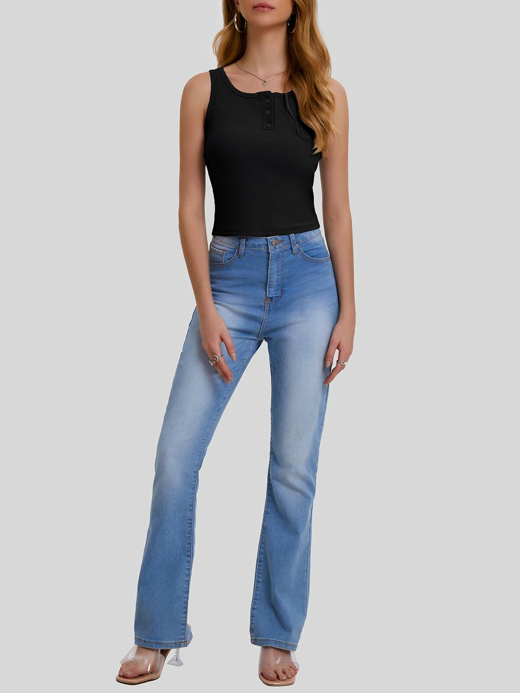 Bloggerlove Womens Summer Crop Ribbed Knit Tank Top Black Size S