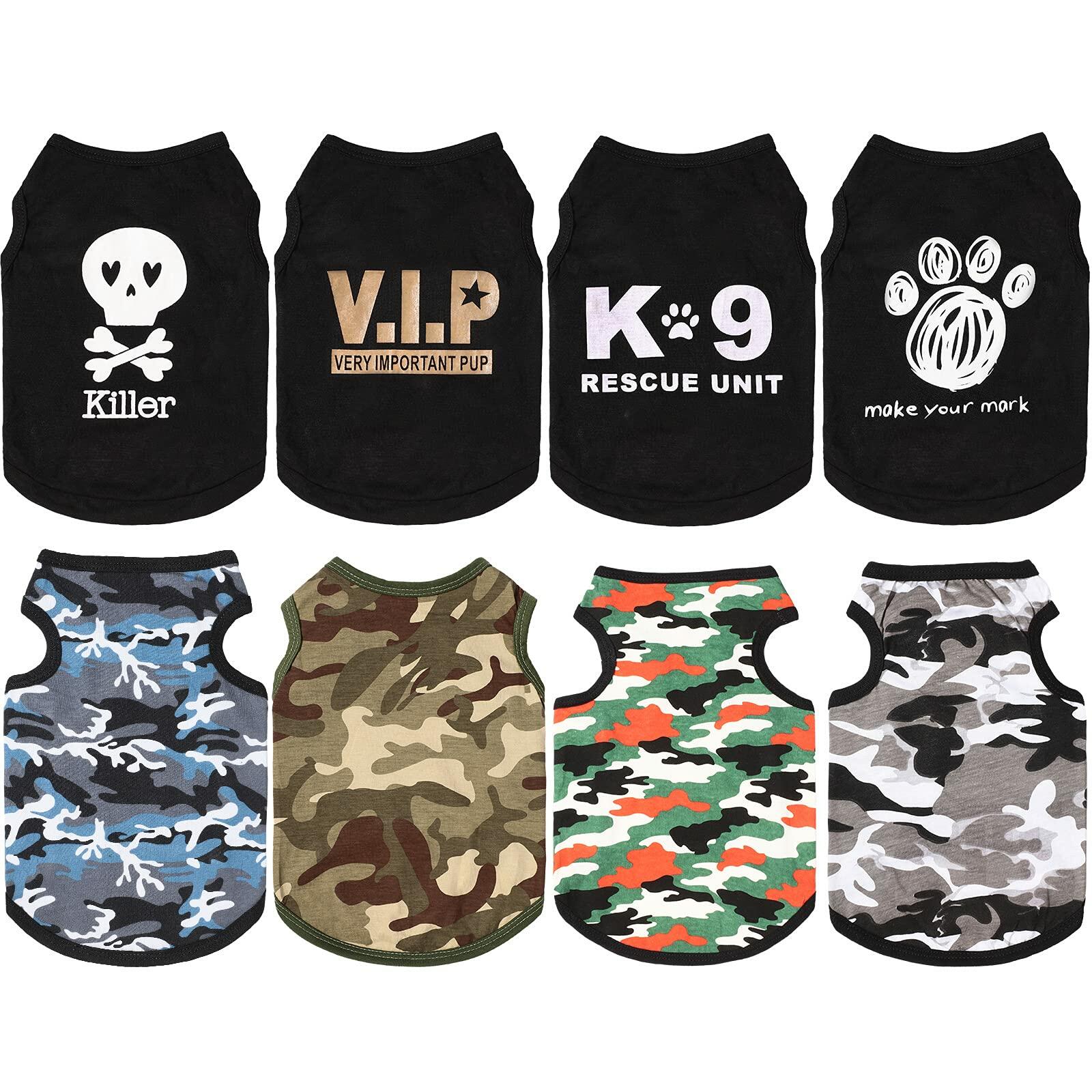 8 Pieces Dog Boy Summer Camo Sleeveless Printed Pet Shirts Size Large