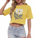 Womens USA Graphic Crop Top Tee Rock Band Casual Summer Yellow Size L
