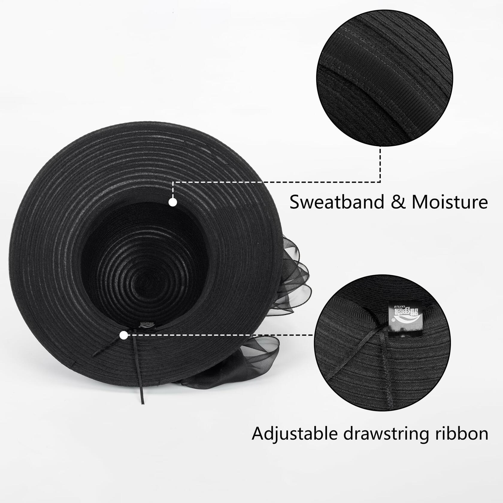 Kentucky Women Organza Sun Hat with Bow Black Wedding Tea Party Fascinator