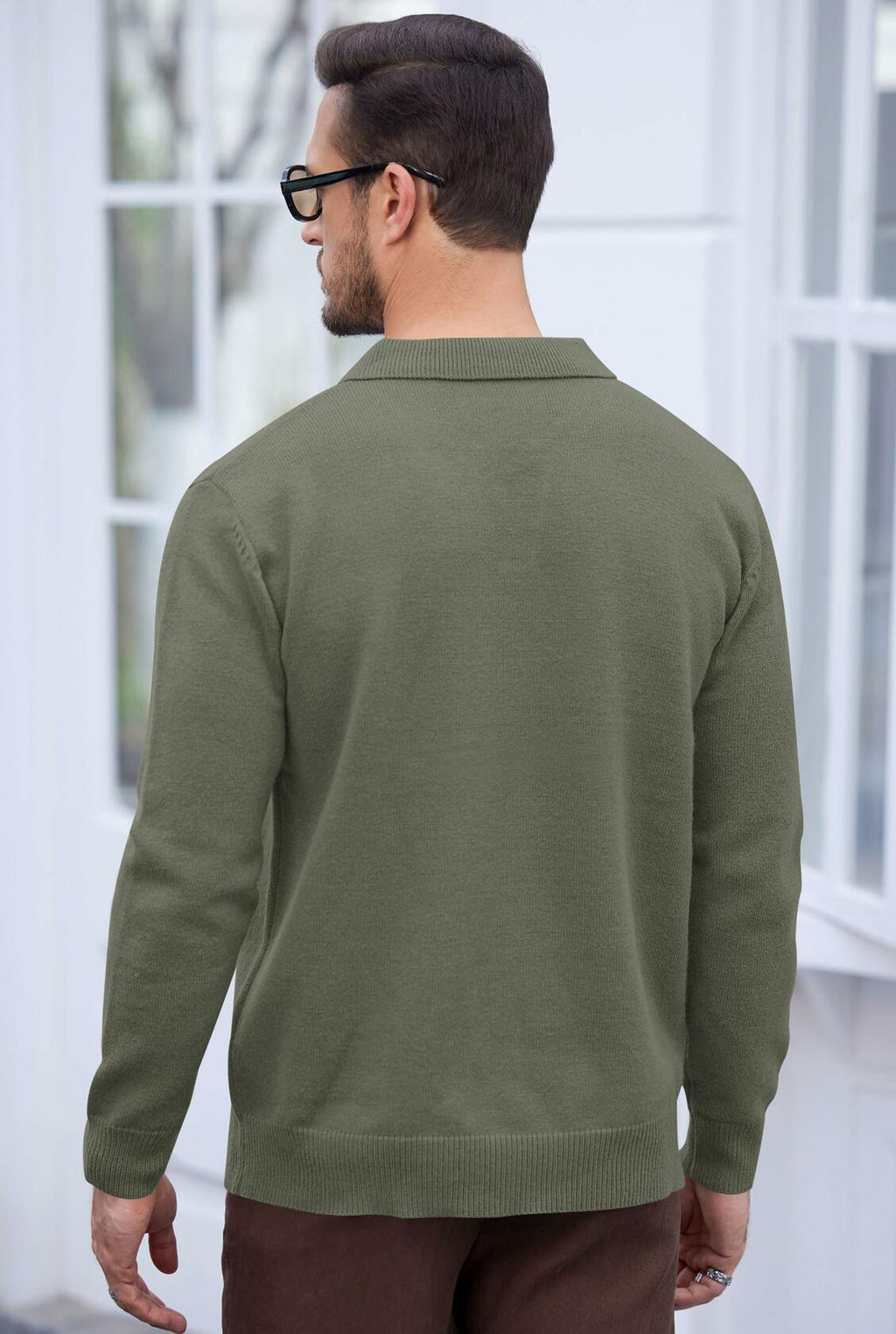 Herberton Men's Polo Sweater Pullover V Neck Long Sleeve Grey Size L