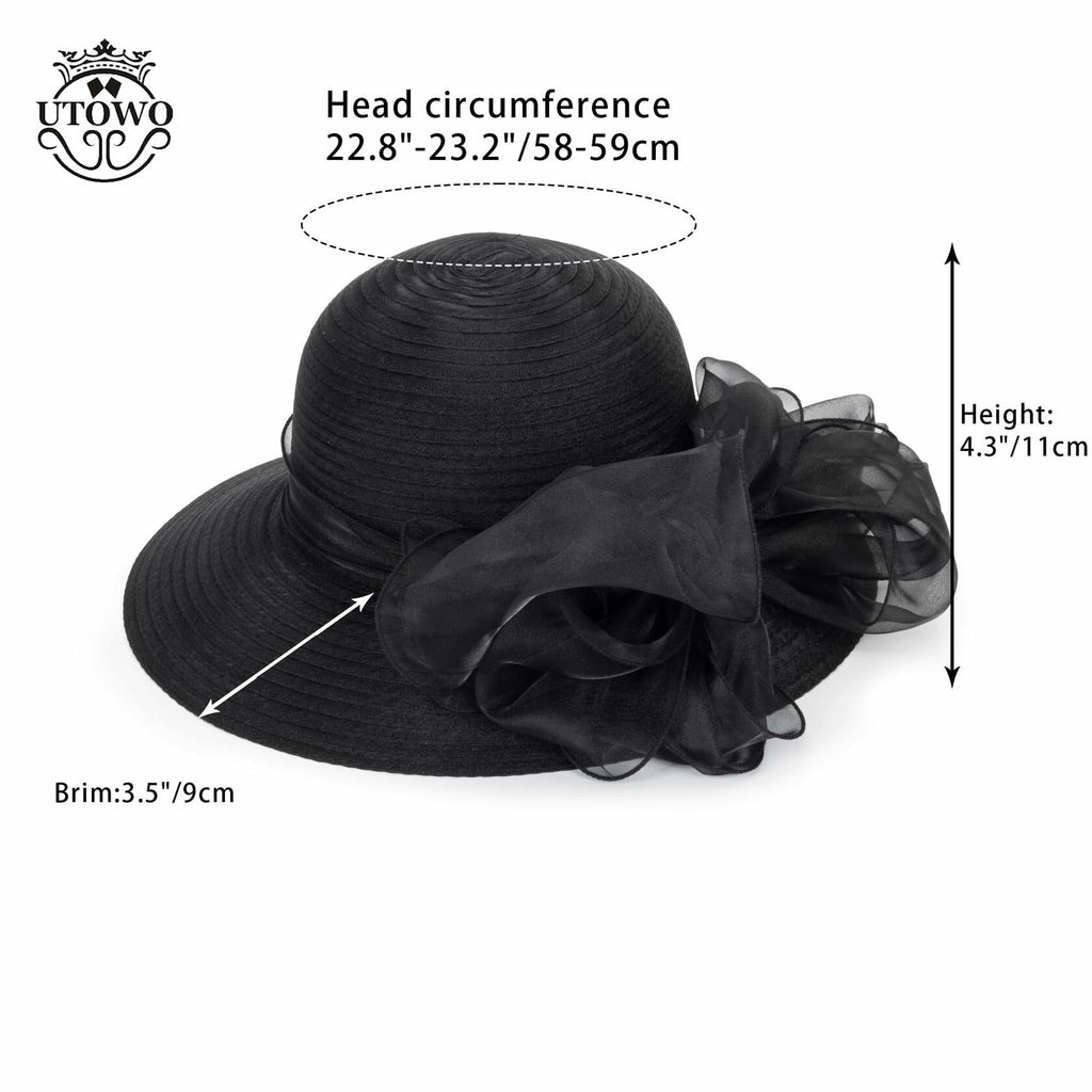 Kentucky Women Organza Sun Hat with Bow Black Wedding Tea Party Fascinator