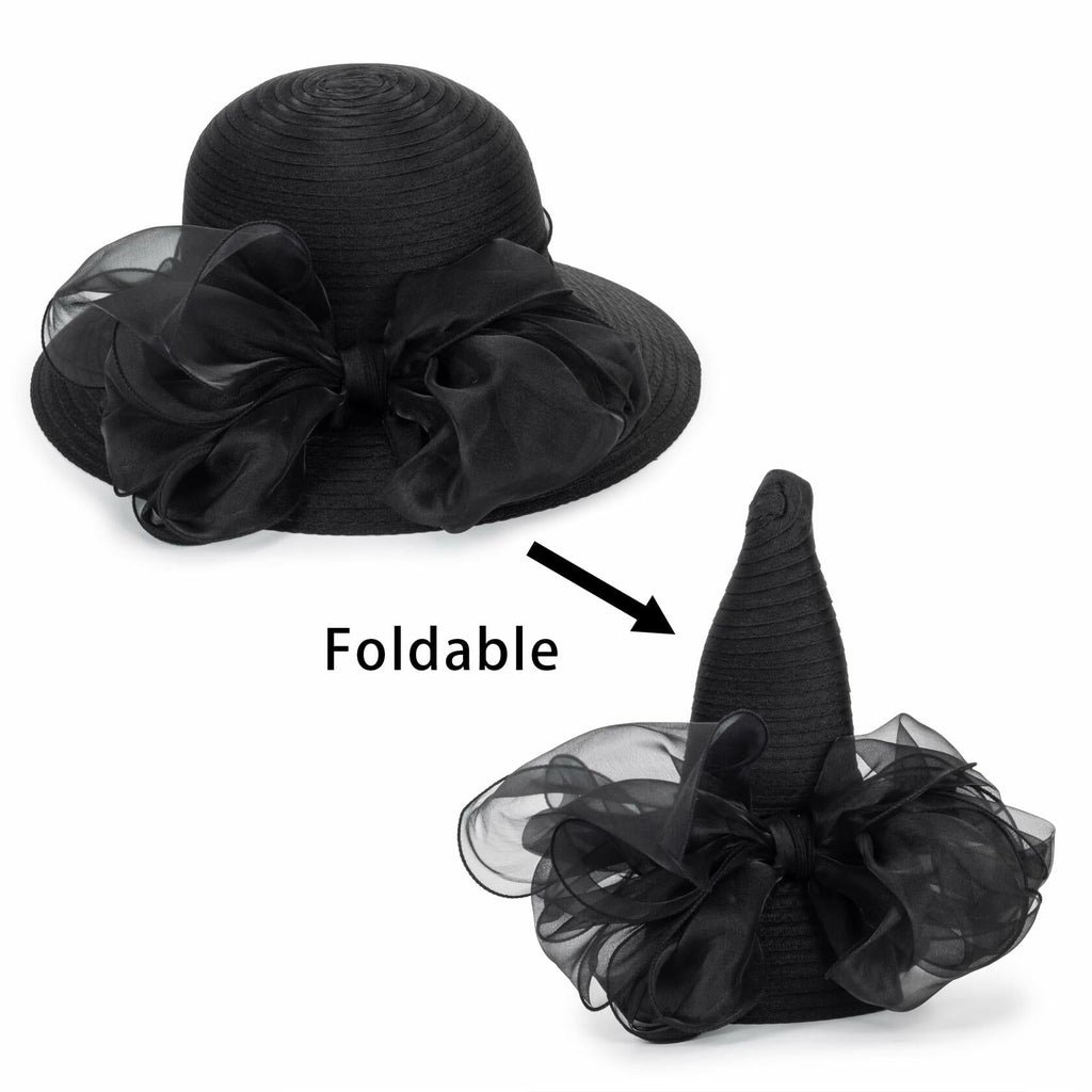 Kentucky Women Organza Sun Hat with Bow Black Wedding Tea Party Fascinator