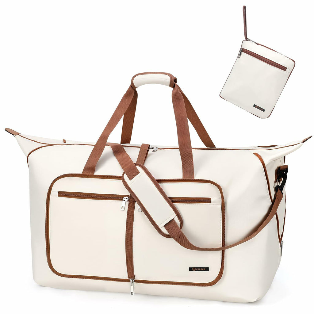 Travel Duffel Bag Women 80L Lightweight Water Resistant Foldable Beige