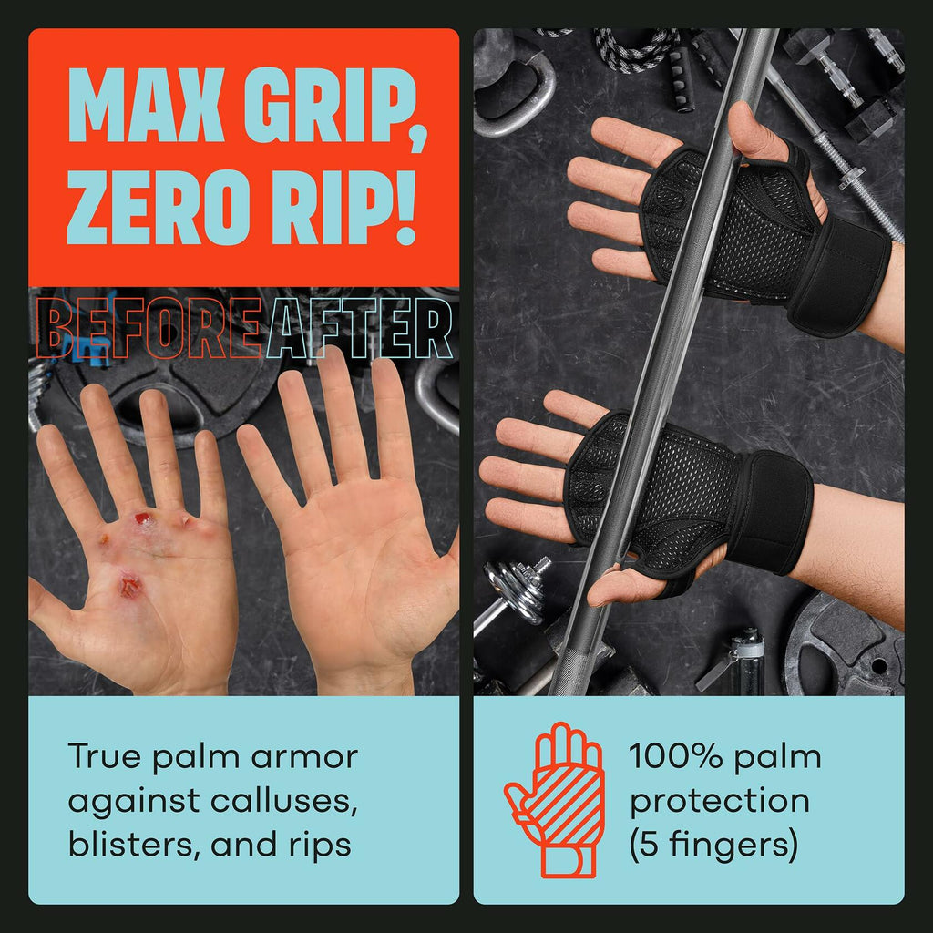 MAVA Padded Weight Lifting Gloves with Wrist Support Fingerless Black, Small