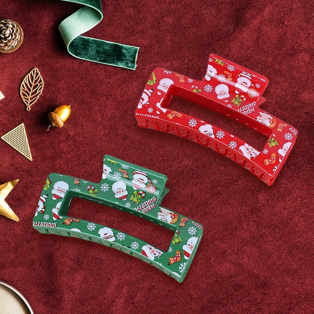 2PCS Christmas Santa Hair Claw Clips for Women Red & Green Hair Accessories
