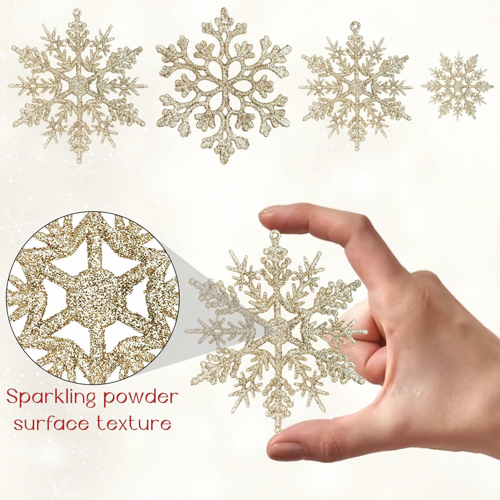 [Like New] Langley Christmas Snowflake Ornaments Set 36pcs Rose Gold 4 Sizes Glitter