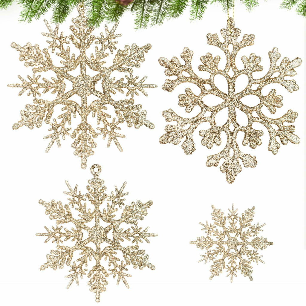[Like New] Langley Christmas Snowflake Ornaments Set 36pcs Rose Gold 4 Sizes Glitter