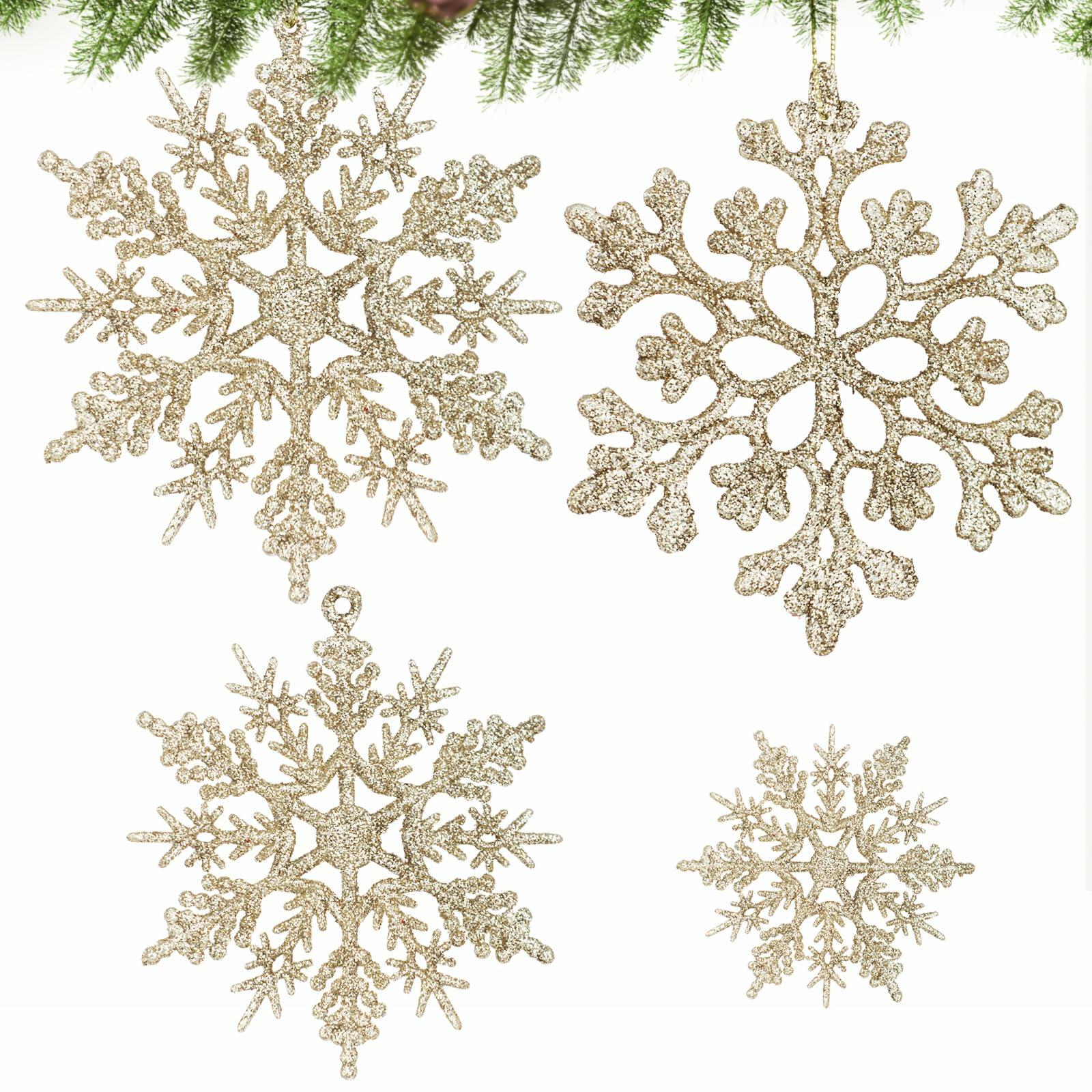 [Like New] Langley Christmas Snowflake Ornaments Set 36pcs Rose Gold 4 Sizes Glitter