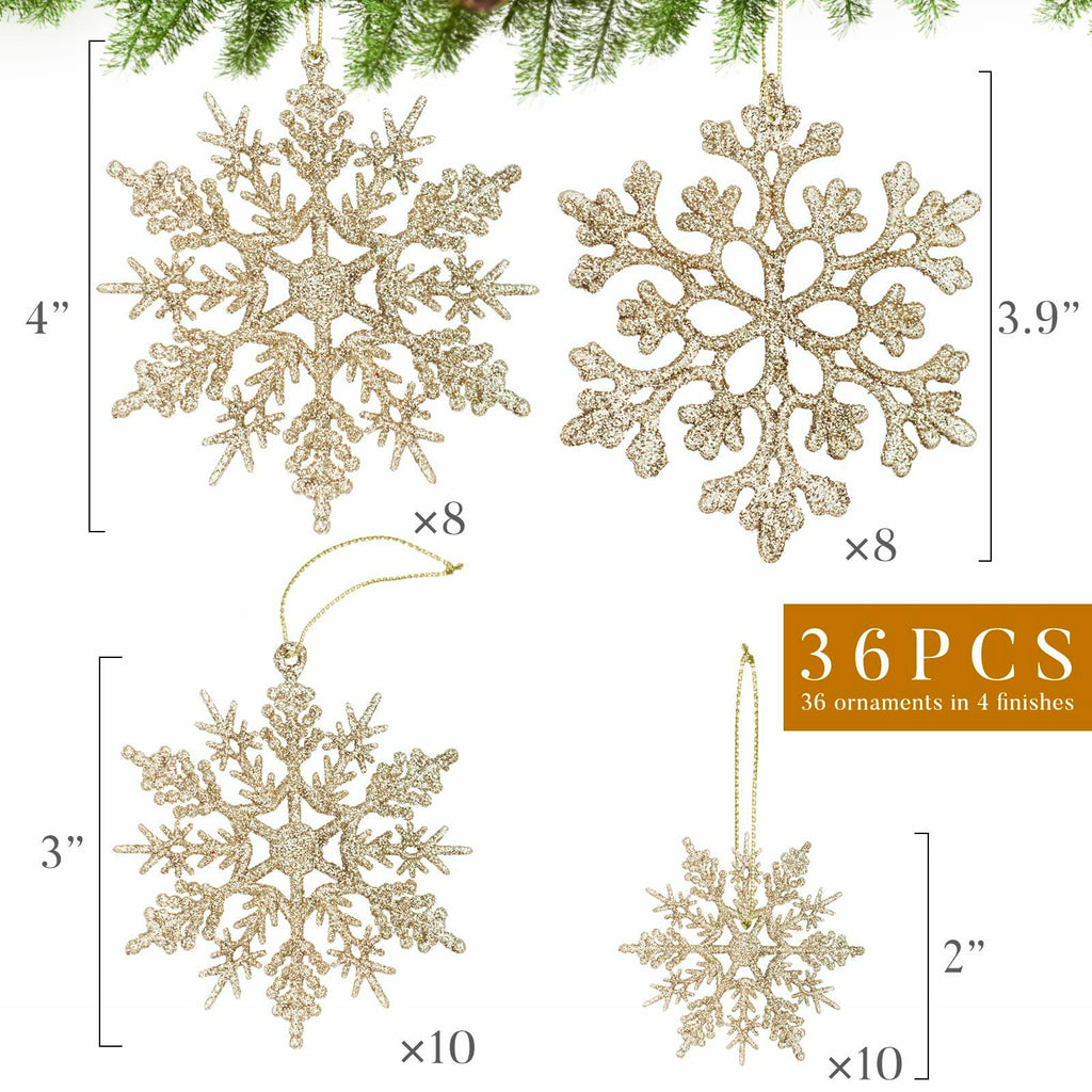 [Like New] Langley 36pcs Rose Gold Glitter Snowflake Ornaments for Christmas Tree