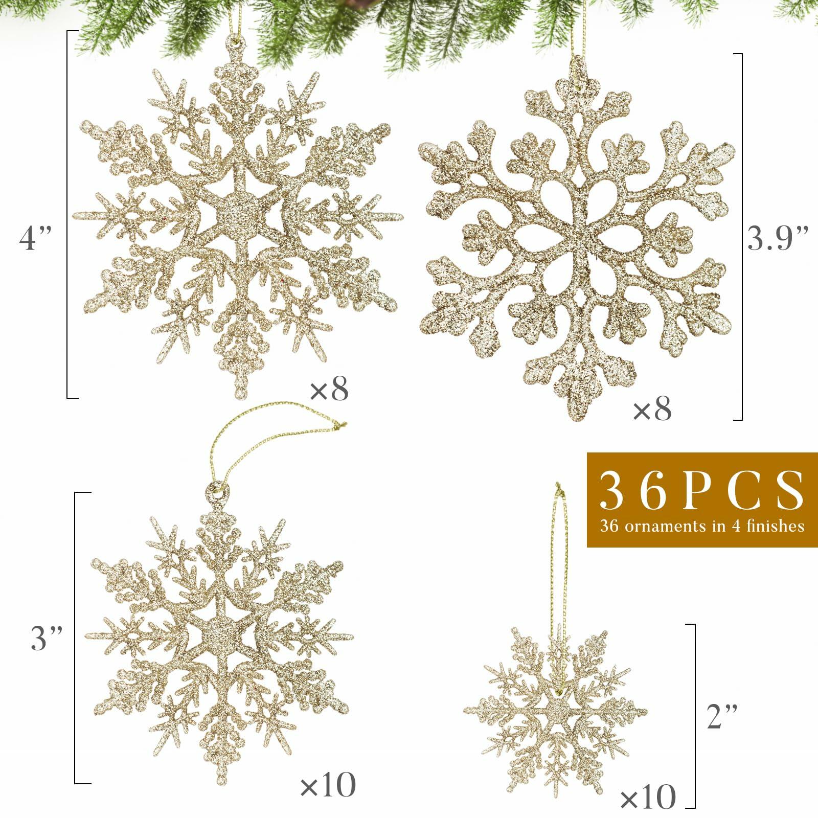 [Like New] Langley 36pcs Rose Gold Glitter Snowflake Ornaments for Christmas Tree