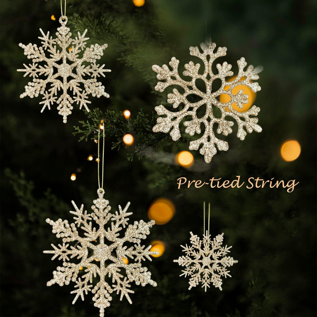 [Like New] Langley Christmas Snowflake Ornaments Set 36pcs Rose Gold 4 Sizes Glitter